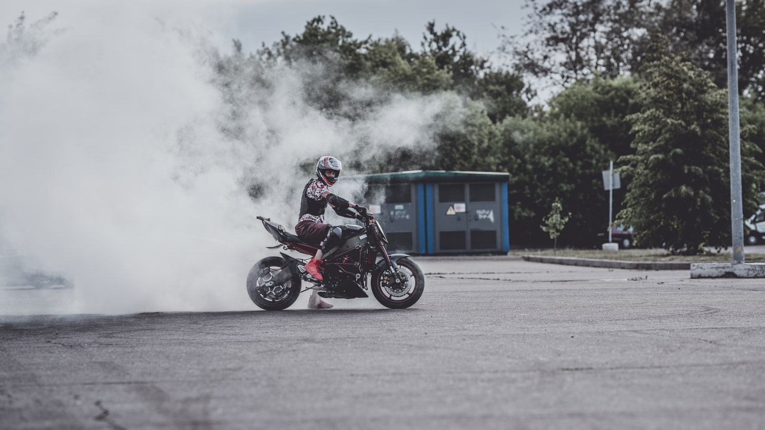 Motorcycle in the smoke