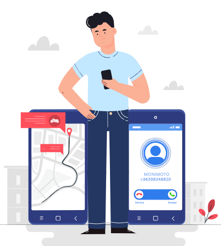 Monimoto calls and sends gps location coordinates