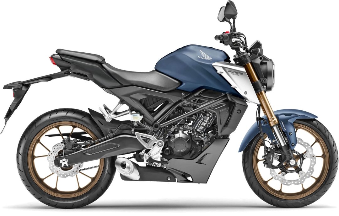 Moto 125 Honda CB125R de couleur bleu foncé