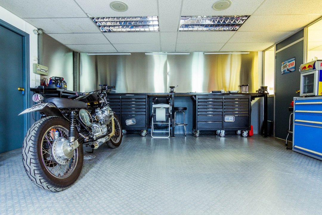 Motorcycle stored inside the garage